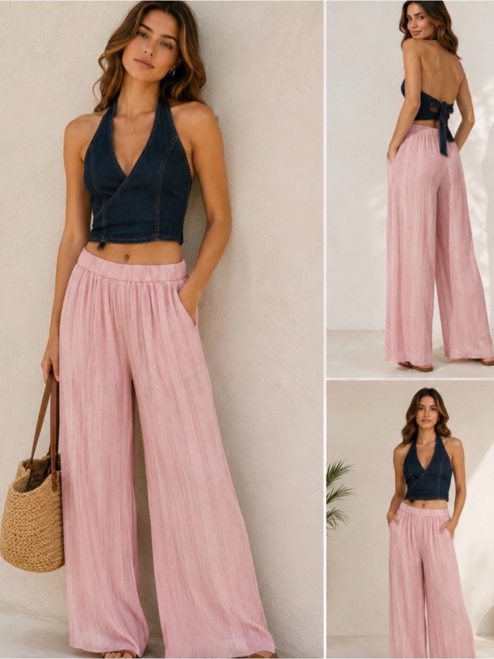 Zara Light Pink Wide-Leg Pleated Pants - Women